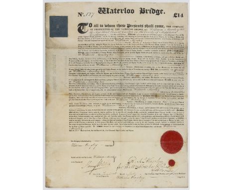 Waterloo Bridge.- Grant to William Moseley of an annuity of £14, printed document signed with manuscript insertions, on vellu