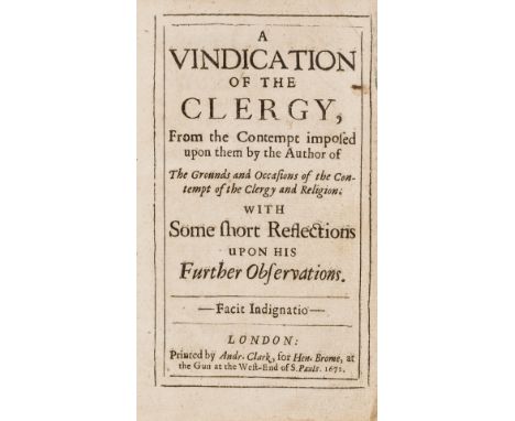 Religion.- Clergy.- A vindication of the clergy, from the contempt imposed upon them by the author of The grounds and occasio
