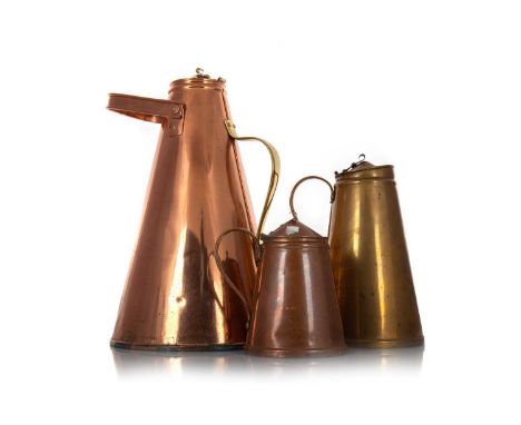 W. A. S. BENSON (BRITISH, 1854-1924), MATCHED AND GRADUATED SET OF THREE HOT WATER JUGS, CIRCA 1900 Benson's Patent, the larg