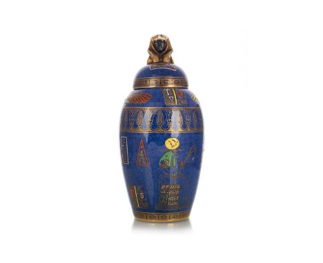 CARLTON WARE, 'TUTANKHAMUN' EGYPTIAN REVIVAL LIDDED VASE, CIRCA 1930-39 the lid with pharoah finial, the lid and body with Eg