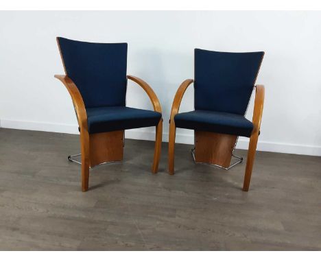 WESTNOFA OF NORWAY, PAIR OF CHROME AND BENTWOOD ARMCHAIRS, CIRCA 1970-80 blue fabric upholstered seat and backrest88cm high87