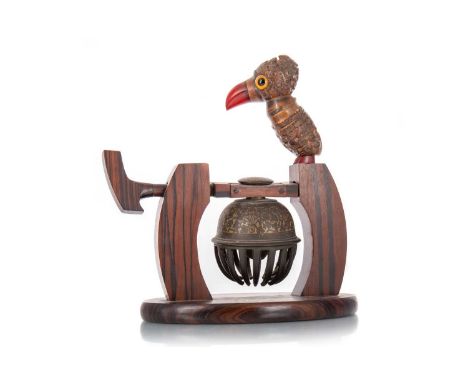 HENRY HOWELL & CO., YZ BIRD TABLE BELL, CIRCA 1920-30 possibly for Alfred Dunhill &amp; Co., modelled with rootwood and bakel