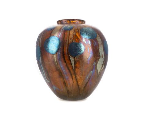 NORMAN STUART CLARK, IRIDESCENT GLASS VASE, of ovoid form, signed and dated '8118.1cm highCOndition generally good. Light wea