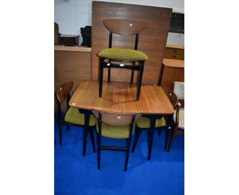 A vintage teak extending dining table and set of four designer dining chairs, table approx 107cm, extending to 153cm x 76cm
E