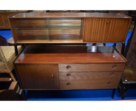 A vintage sapele sideboard of stylised form, width approx 141cm