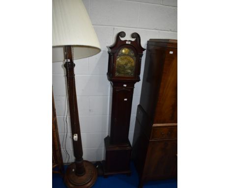 A traditional mahogany longcase clock of small proportions having brass dial , height approx 154cm