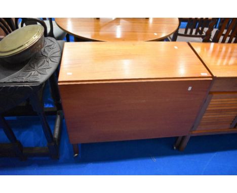 A vintage teak trolley table having drop leaf to one side, width approx 84cxm, open depth 92cm, height 76cm