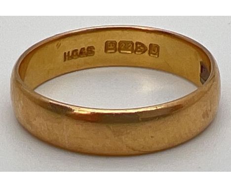 A 22ct gold 5mm wedding band ring, approx. 3.8g. Ring size N. 