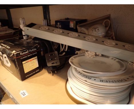 Shelf of mixed electrical household items and mixed ceramics  CONDITION REPORT: All electrical items in this lot have been PA