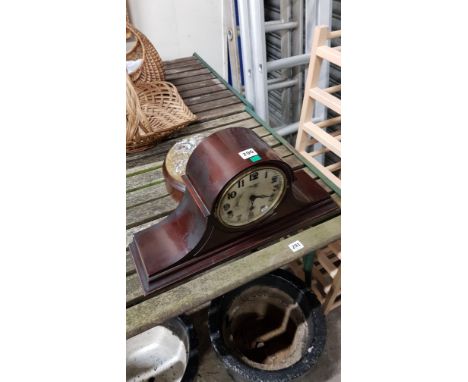 VICTORIAN FOOTSTOOL AND MAHOGANY MANTLE CLOCK