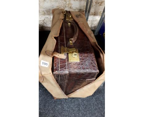 VINTAGE CROCODILE SKIN CASE WITH ORIGINAL CANVAS COVER 