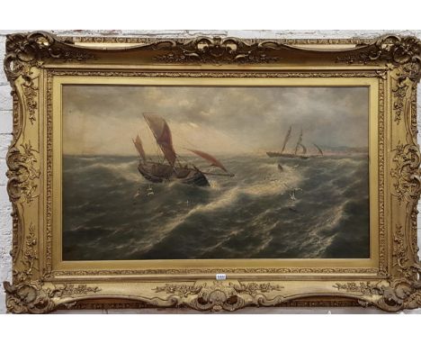 LARGE GILT FRAMED ANTIQUE OIL ON CANVAS - SEASCAPE - JOHN ROSE MILES - 41' X 24'
