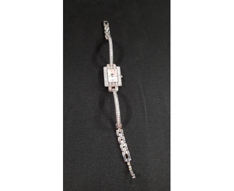 VINTAGE SILVER ELIZABETH EMANUEL WATCH WITH CLEAR CRYSTALS