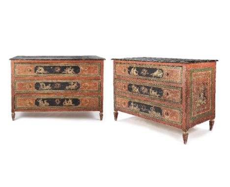 Of erotic interest - A matched pair of Italian Neoclassical revival polychrome decorated commodesthe commodes apparently 19th