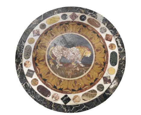 An Italian early 19th century pietra dura and marble top fixed on a later mahogany occasional tablethe table apparently late 