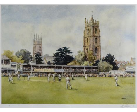 CRICKET - AFTER E.R. STURGEON  Somerset Country Cricket Ground, a limited edition colour print, No. 279/500, signed and numbe