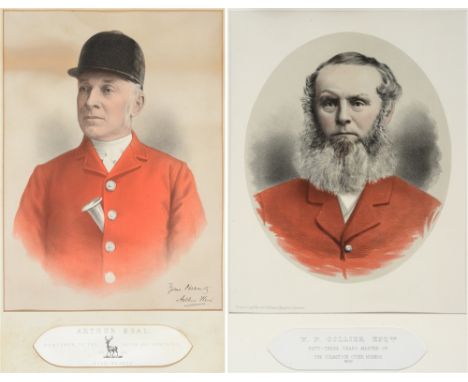 ARTHUR HEAL, HUNTSMAN TO THE DEVON &amp; SOMERSET STAGHOUNDS 1886 colour print, half length portrait, signed by Arthur-Heal l