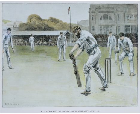 CRICKET - AFTER S.T. DADD W.G Grace playing for England against Australia 1896, colour print, 18 x 25.5cm, and another simila