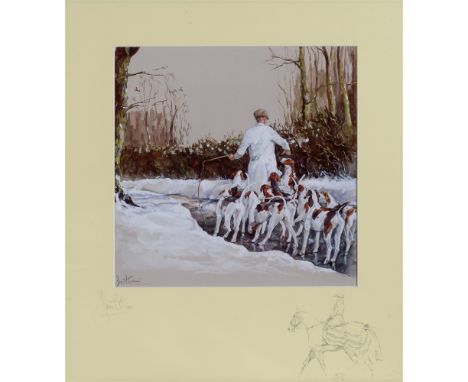 AFTER DANIEL CRANE Hound exercise in the snow, limited edition print, no. 124/250, with vignette, and signed and numbered in 
