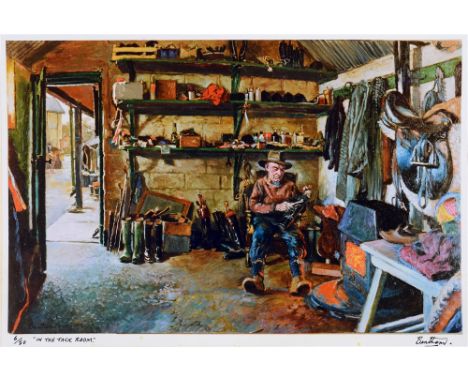 AFTER BENTHAM in the tack room, limited edition colour print, no 6/50, signed and numbered and titled in pen on the mount Not