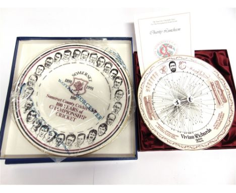 CRICKET  Somerset 1891-1991, 100 Somerset County Cricket Club 10 years of Championship Cricket, a Royal Worcester plate, boxe