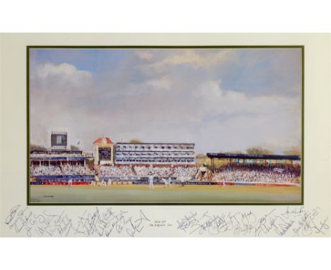 CRICKET - AFTER FLINDERS Ashes 97, The Edgbaston Test, colour print, signed by the England &amp; Australia Teams on the mount