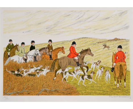 AFTER VINCENT HADDELSLEY Hunting scene, limited edition colour print, no 175/200, signed and numbered in ink on the mount, 34