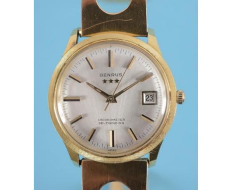 A gentleman's 18ct gold Bunrus Chronometer Self Winding wristwatch, with baton indices, date aperture and centre seconds, on 