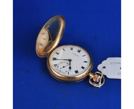 A 9ct gold hunter pocket watch, the white dial with Roman numerals and subsidiary seconds dial signed Stayte Condition report