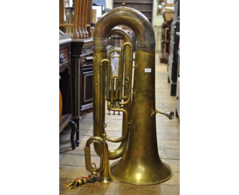 A Besson & Co Class A brass tuba, prototype model, 102 cm high, and a military brass bugle (2)