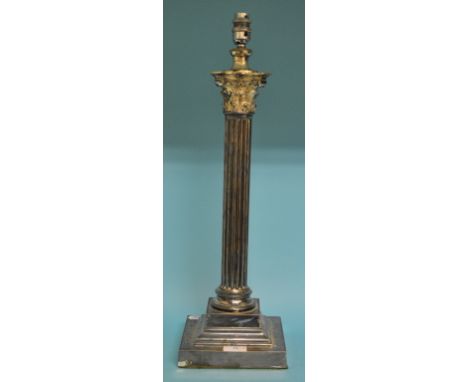 A silver plated Corinthian column table lamp, 51.5 cm high (excluding fitting)