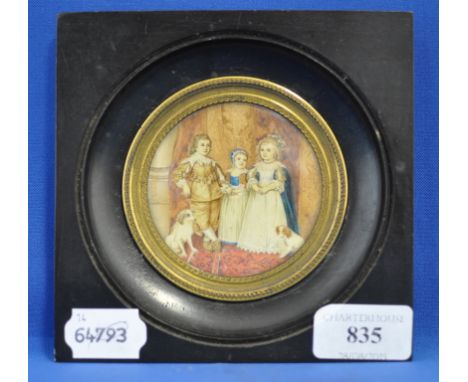 A portrait miniature, The Children of King Charles I, watercolour on ivory, 6.5 cm diameter