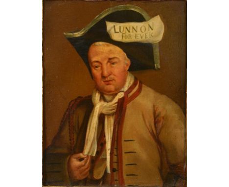 English school, 19th century, a half length portrait of a man, Lunnon (Olde English for London) For Ever, oil on board, 24.5 