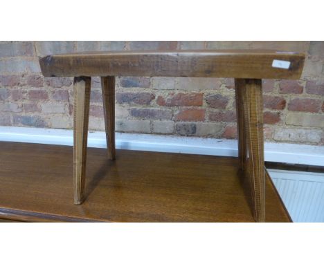 Vintage small pine stool with stick legs, waxed, 55cm wide x 40cm high 