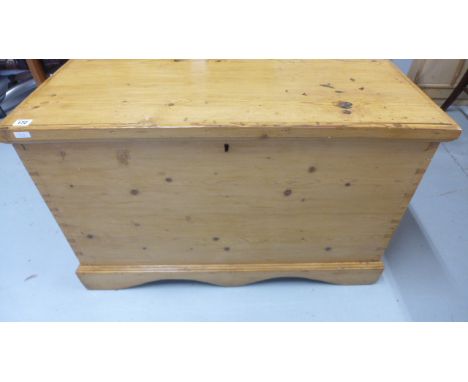 Stripped pine blanket box on shaped bracket feet with interior candle box - Victorian, 89cm x 56cm 