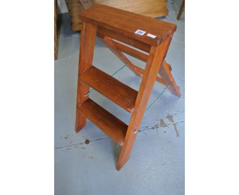 A small 3 step pitch pine step ladder - Height 63cm - good condition, recently restored 