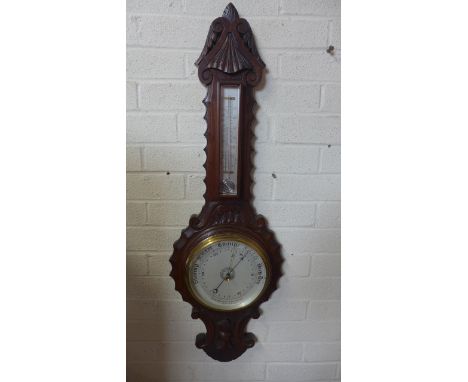 A mahogany case aneroid barometer/thermometer by Benetfink Cheapside, London - Height 95cm 