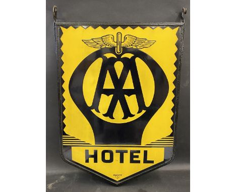 A pair of AA Hotel enamel signs by Franco, mounted back to back in original frame in excellent condition, 23 x 33 1/4". 