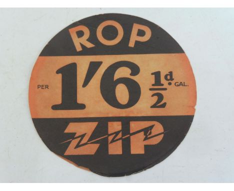 An early R.O.P. ZIP petrol pump price ticket. 