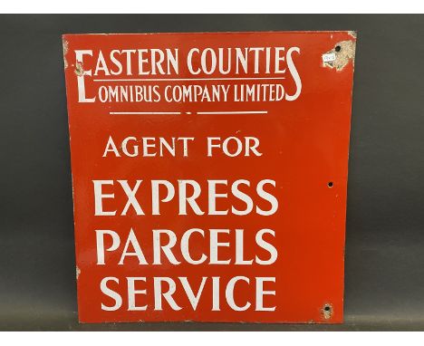 An Eastern Counties Omnibus Company Agent for Express Parcels Service double sided enamel sign, 17 x 18".