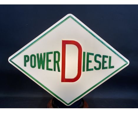 A Power Diesel lozenge shaped glass petrol pump globe with partly raised lettering, dated February 1958, fully stamped undern