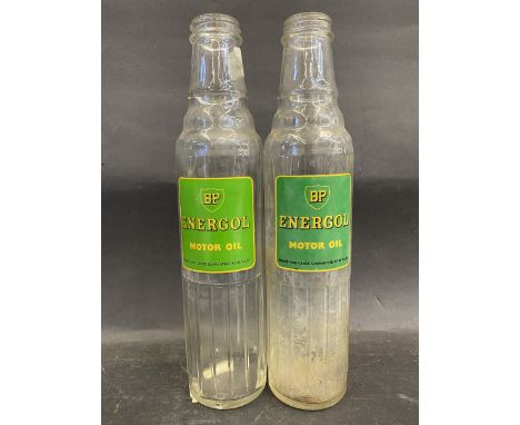 Two BP Energol pint oil bottles. 