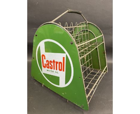 A Castrol Motor Oil garage forecourt crate with an enamel sign to each end, both in very good condition. 