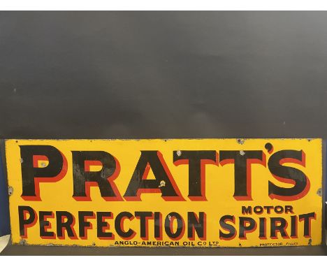 A Pratt's Perfection Spirit rectangular enamel sign by Protector of Eccles, excellent gloss, 52 x 18".