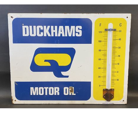 A Duckhams Motor Oil enamel thermometer sign by Burnham of London, 26 x 20". 