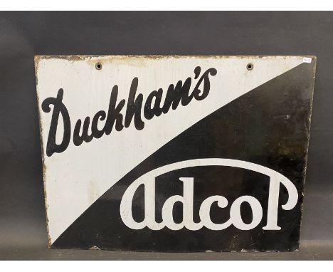 A Duckham's Adcol rectangular double sided hanging enamel sign, 24 x 18".