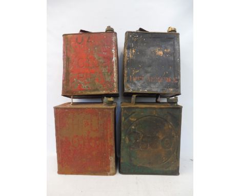 A Shell Motor Spirit two gallon can in straight condition, a Light Shale can, and two others. 