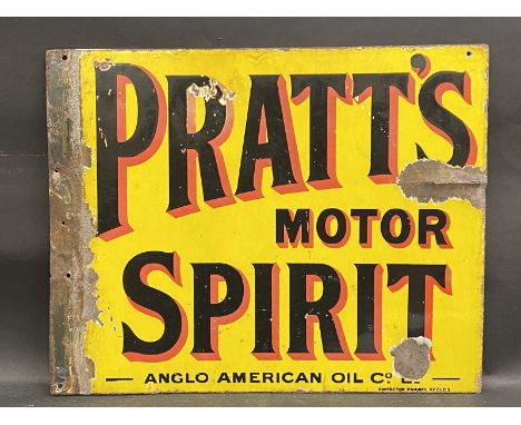 A Pratt's Motor Spirit double sided enamel sign with flattened hanging flange, by Protector of Eccles, 22 1/2 x 18". 