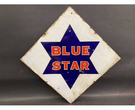 A rarely seen Blue Star lozenge shaped double sided enamel sign, 20 x 20". 