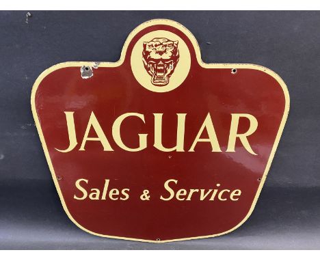 A Jaguar Sales and Service enamel sign in excellent condition, 19 x 20".